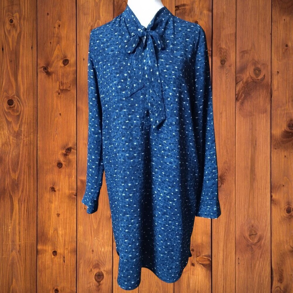 Jasmine & Juliana Size 8 Long Sleeve Blue Pattern Tie Neck Dress Office Career